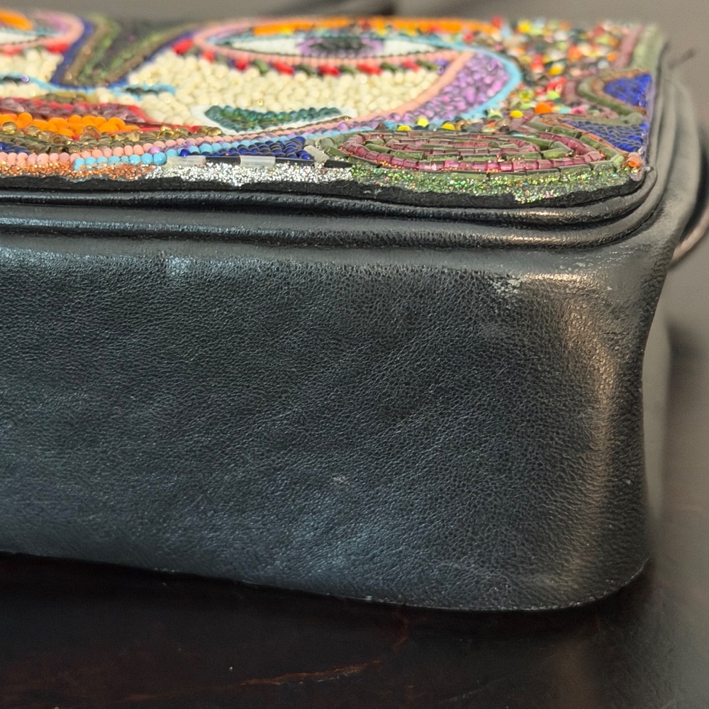 Beaded Leather Clutch Crossbody Shoulder Bag Beadwork Design - Picture 11 of 14